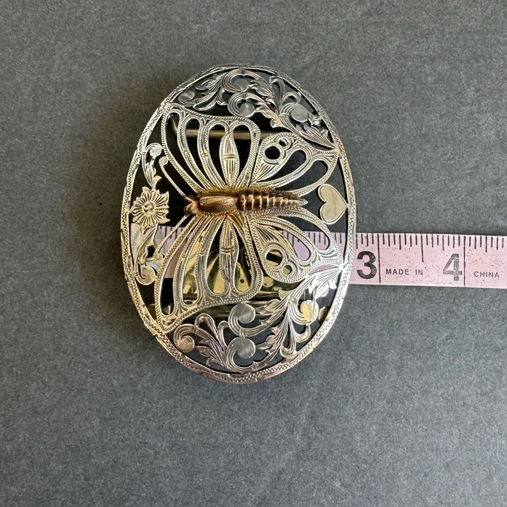 Fleming Butterfly Belt Buckle‎ Sterling Silver Filigree Etched Coastal Cowgirl